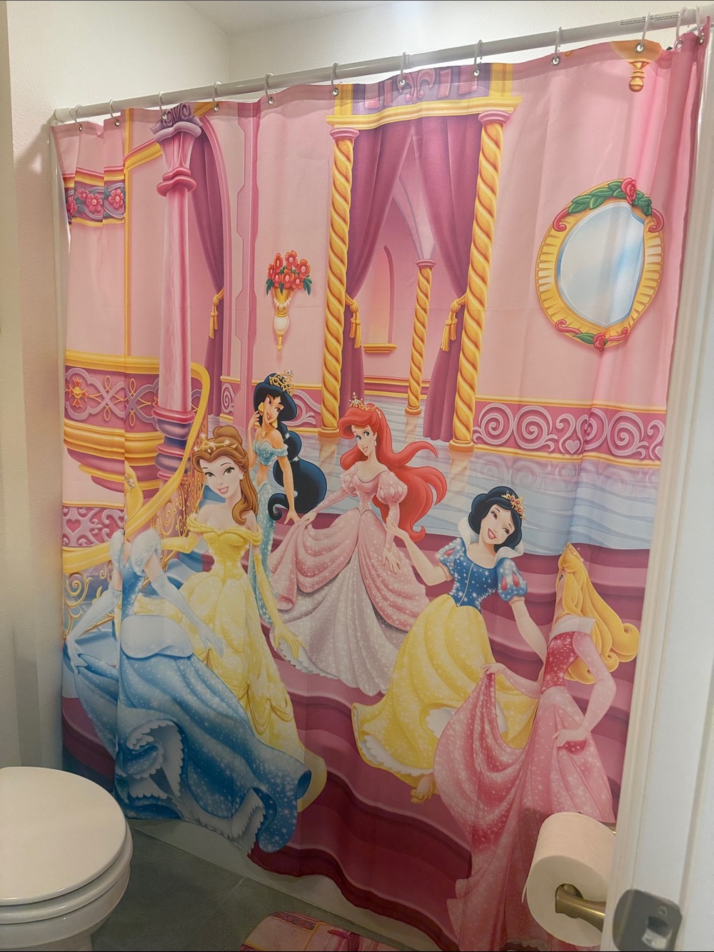 Disney Princess Shower Curtain – Pink, Yellow, Blue, White
